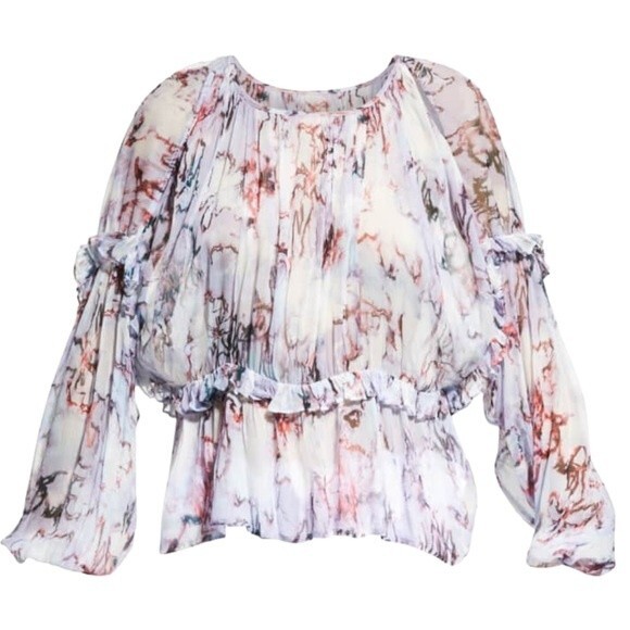 NWT IRO Jozefa Abstract Print Cut-Out Ruffle Pleated Blouse Size 36 EU 6 US NEW - Picture 1 of 14